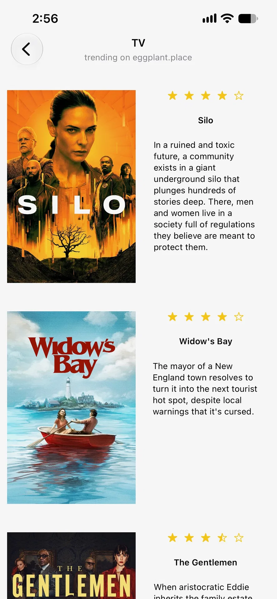 Neodb trending tv shows, top one is Silo