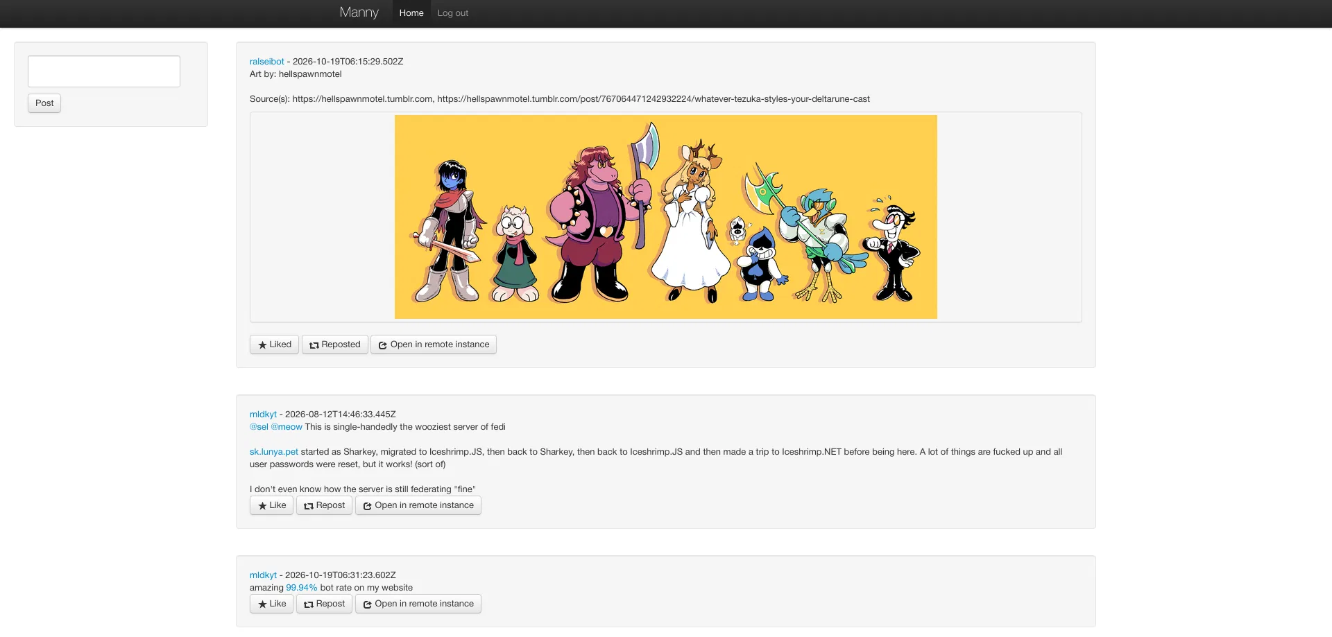 Manny dashboard page